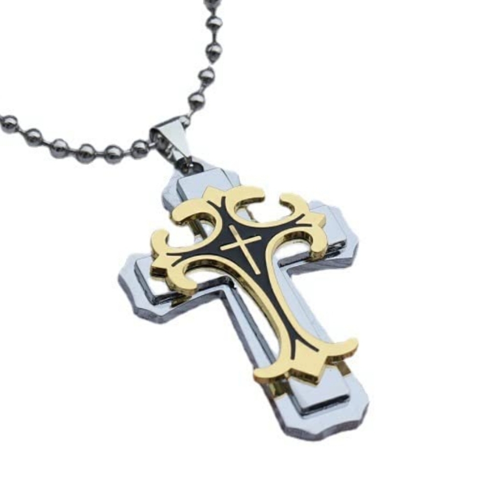Silver and Gold Cross Pendant Chain Necklace